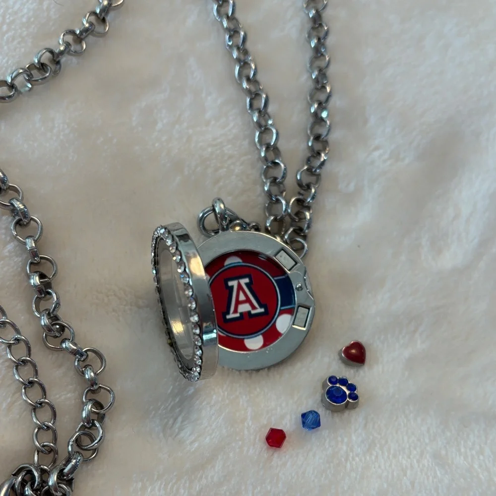 Elegant University of Arizona UofA Floating Locket Silver Red Necklace - Go Cats